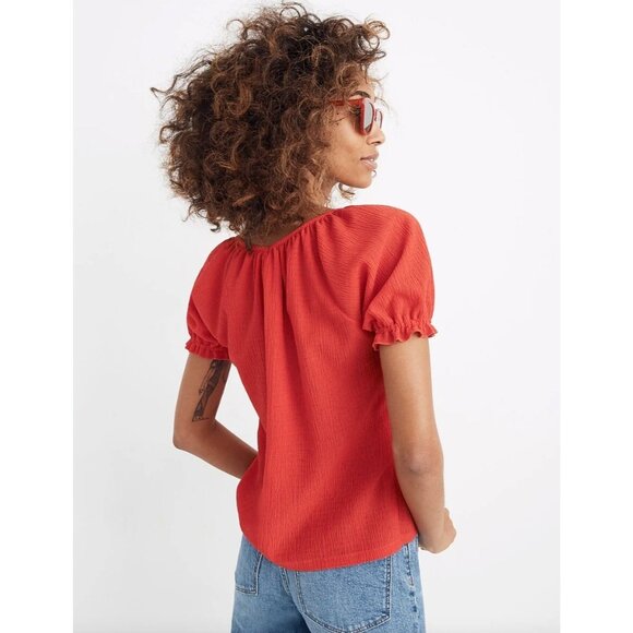 Madewell Texture & Thread Womens Plus 2X Red Peasant Top Short Sleeve Shirt - Picture 3 of 9